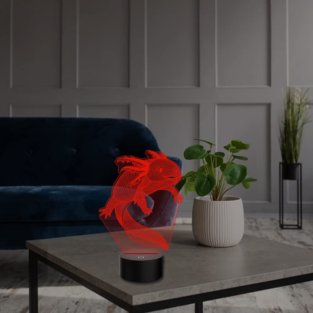 AGWIM 3D Illusion Lamp Axolotl Led Night Light, 16 Colors Changing